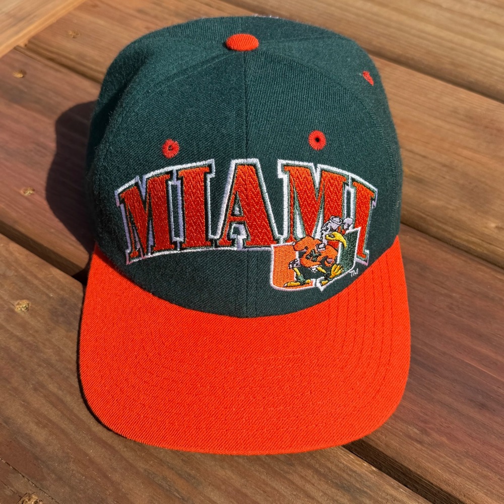 A+ Starter Miami Hurricanes Hat Mens Green Orange Wool Snapback Vintage NCAA Cap